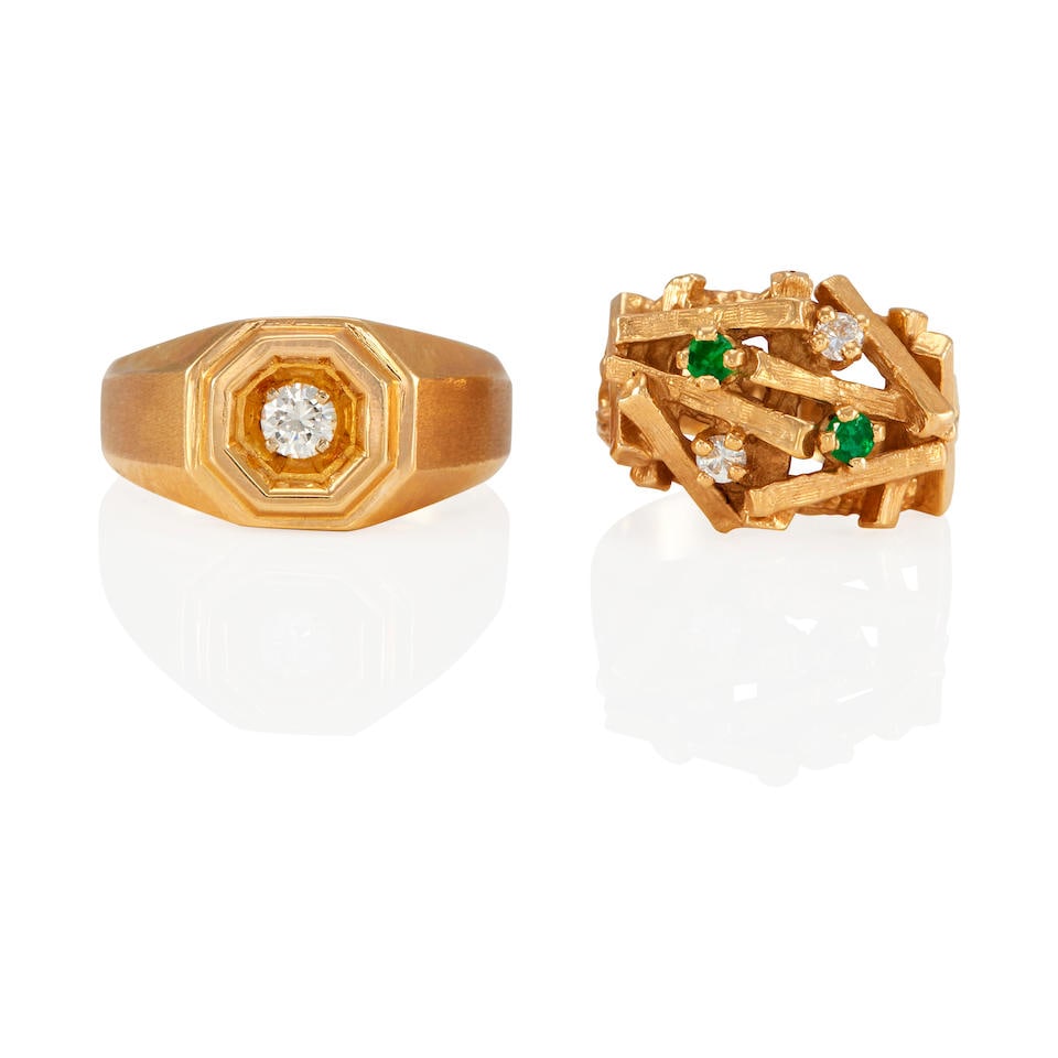 TWO 14K GOLD, DIAMOND AND EMERALD RINGS (1 of 3)