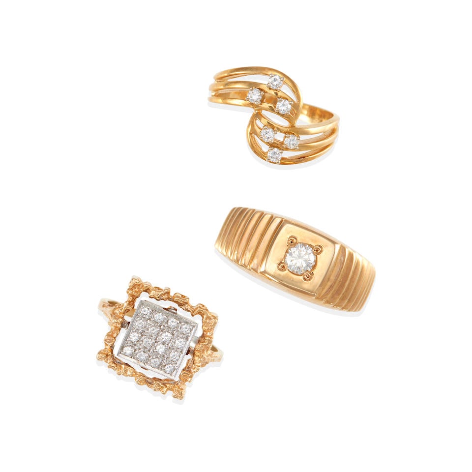 THREE 14K GOLD AND DIAMOND RINGS (1 of 2)