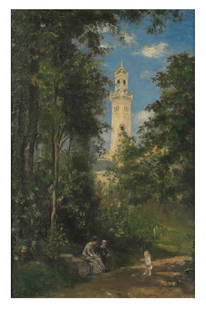 Stanislas Lépine (Caen 1835-1892 Paris) Le Parc du Trocadero: Stanislas Lépine (Caen 1835-1892 Paris) Le Parc du Trocadero signé 'S. Lépine' (en bas à gauche) huile sur panneau signed 'S. Lépine' (lower left) oil on panel 24.3 x 16cm (9