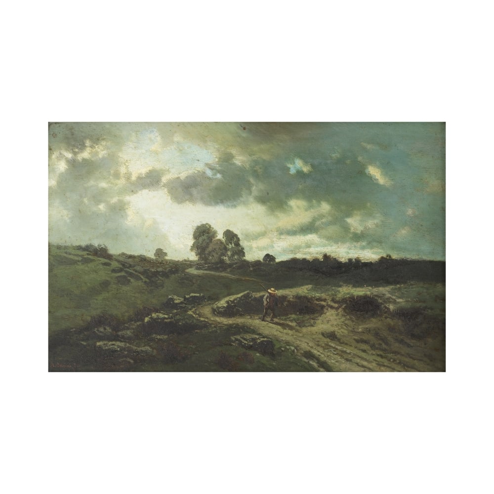 Attribué à Alberto Pasini (Busseto 1826-1899 Cavoretto) Paysage rural animé de: Attribué à Alberto Pasini (Busseto 1826-1899 Cavoretto) Paysage rural animé de figures signé et daté 'A. Pasini 54' (en bas à gauche) huile sur panneau signed and dated '