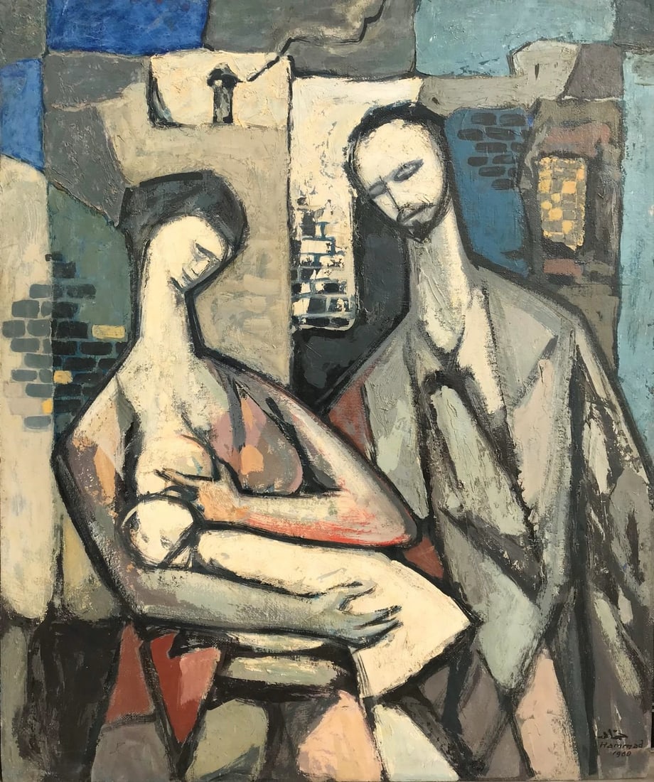 Mahmoud Hammad (Syria, 1923-1988) La Famille: Mahmoud Hammad (Syria, 1923-1988) La Famille oil on canvas signed 'Hammad' and dated '1960' (lower right), affixed with the stamps of the Syrian Ministry of Culture, the Ligue Syrienne Des Artistes an