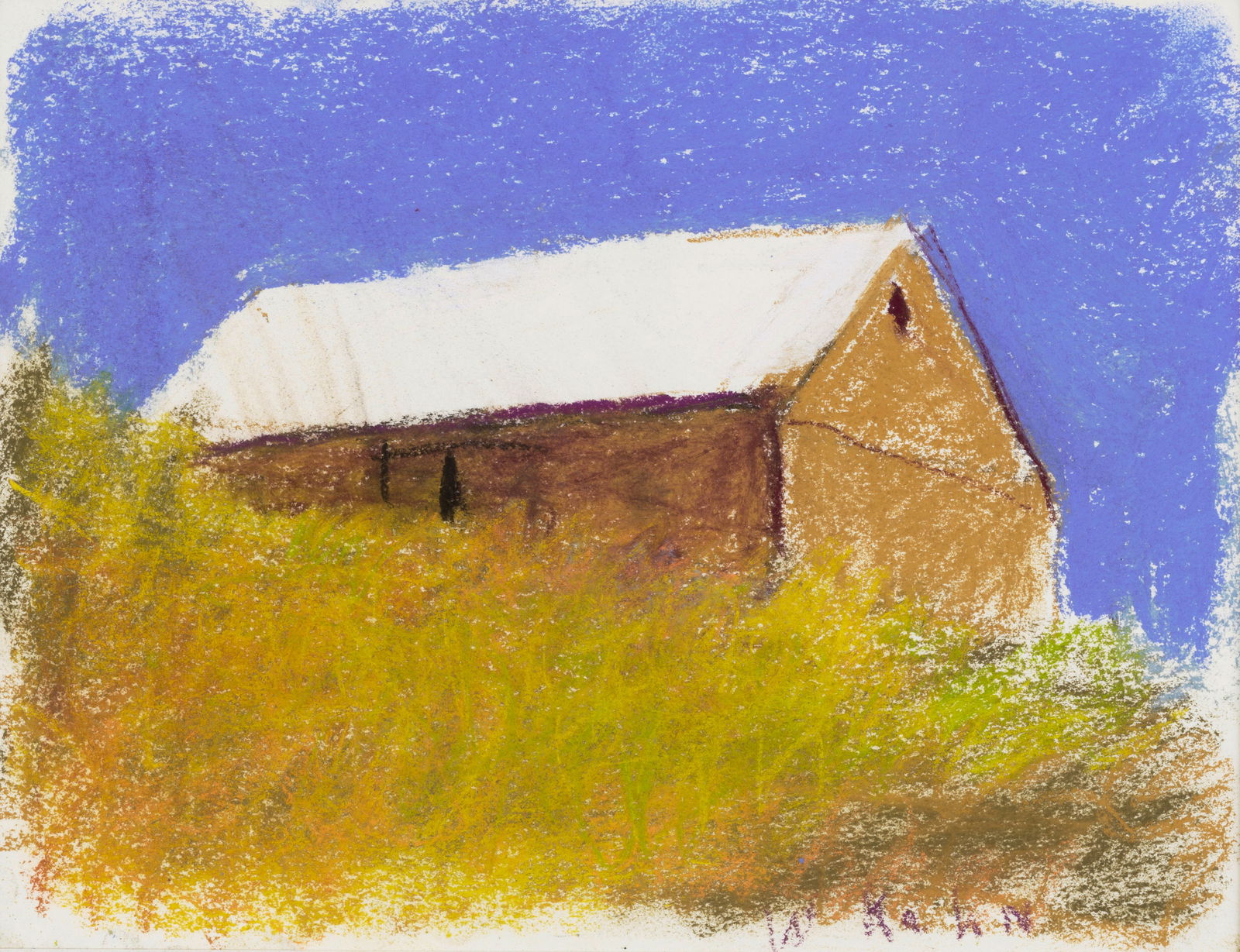 Wolf Kahn (1927-2020) Barn, Scrub in Front 9 x 11 7/8 in. (22.9 x 30.2 cm.) (Executed in 2004.): Wolf Kahn (1927-2020) Barn, Scrub in Front signed 'W Kahn' (lower right) and inscribed with artist's inventory number '6547,' inscribed with title and dated '2004' (on the artist's label affixed to th