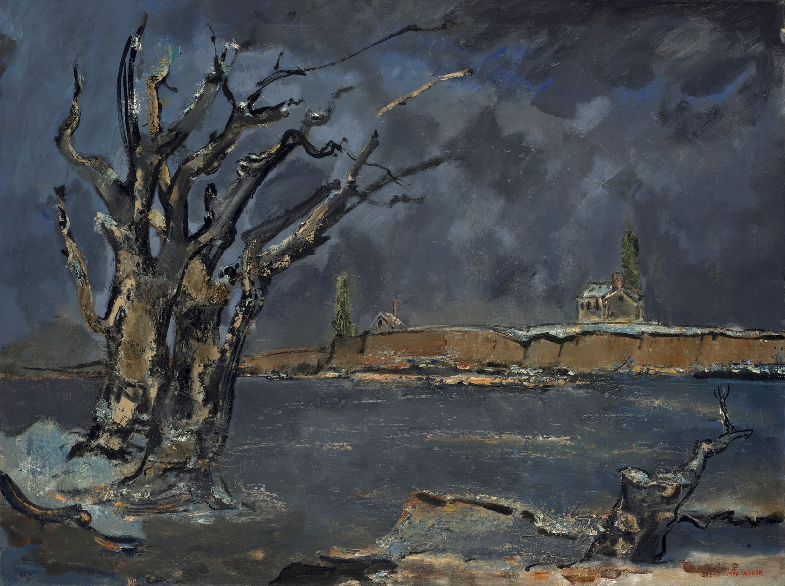 Max Weber (1881-1961) Winter Twilight 30 1/8 x 40 1/8 in. (76.5 x 101.9 cm.) (Painted in 1938. ): Max Weber (1881-1961) Winter Twilight signed 'Max Weber' (lower right) oil on canvas 30 1/8 x 40 1/8 in. (76.5 x 101.9 cm.) Painted in 1938. Footnotes: Provenance Mr. and Mrs. Buell Hammett, San