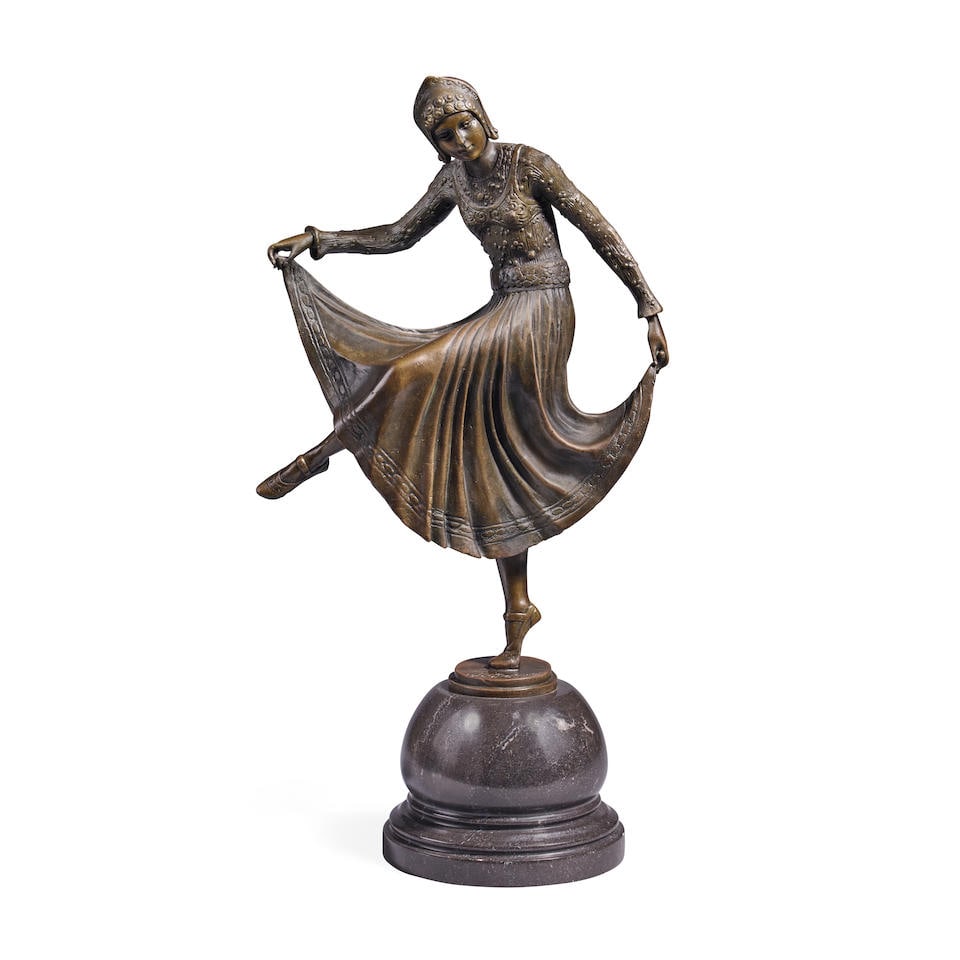 JOE DESCOMPS (FRENCH, 1869-1950): A PATINATED BRONZE FIGURE ON A MARBLE BASE: RUSSIAN DANCEREarl... (1 of 2)