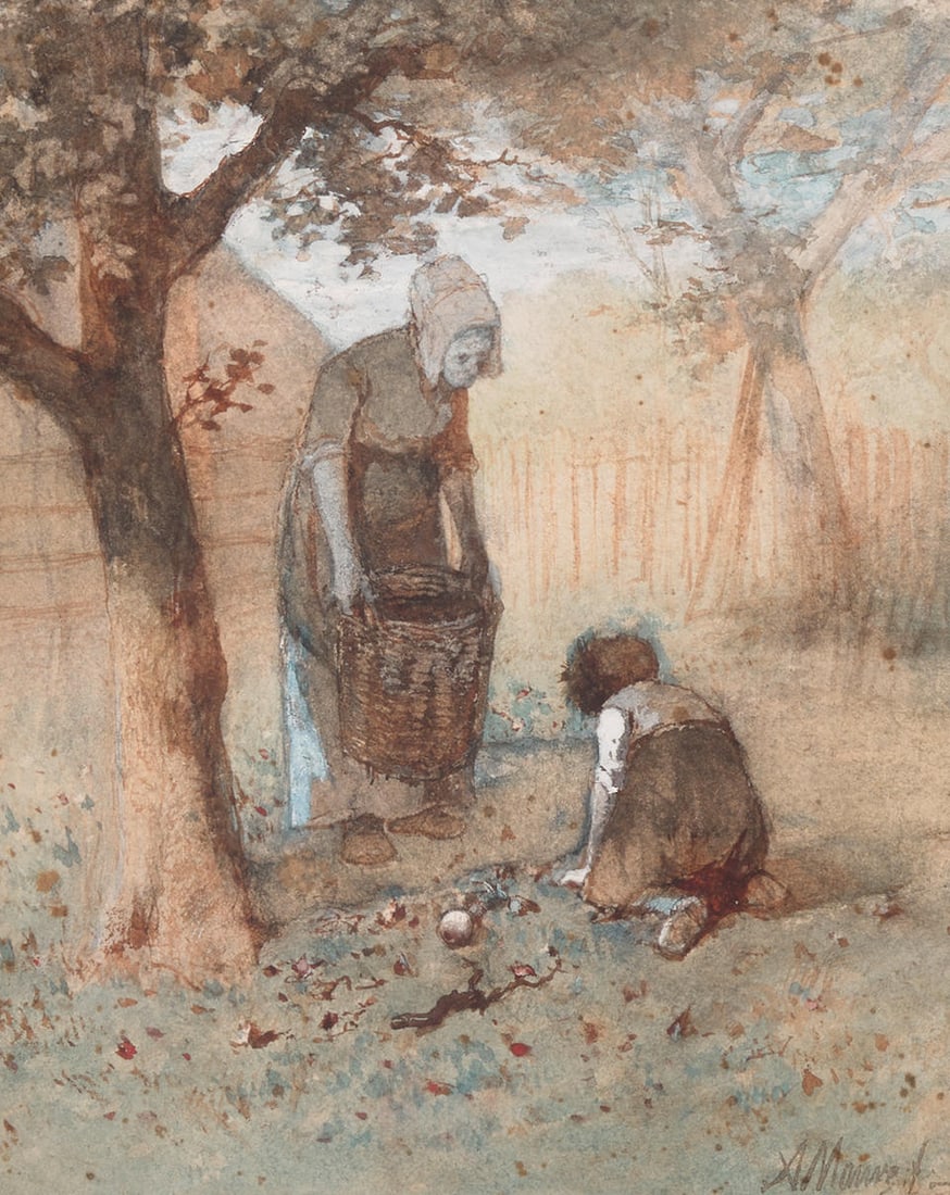 Anton Mauve (Dutch, 1838-1888) In the orchard 8 3/4 x 7 1/8in (22.3 x 18.4cm); Framed: 13 1/4 x ... (1 of 3)