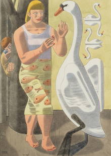 William Roberts R.A. (British, 1895-1980) The Tryst (Swan) 50.4 x 35.7 cm. (19 3/4 x 14 in.) (im...: William Roberts R.A. (British, 1895-1980) The Tryst (Swan) signed and titled 'William/Roberts./The Tryst.' (lower left) watercolour and pencil, squared for transfer 50.4 x 35.7 cm. (19 3/4 x 14 in.) (