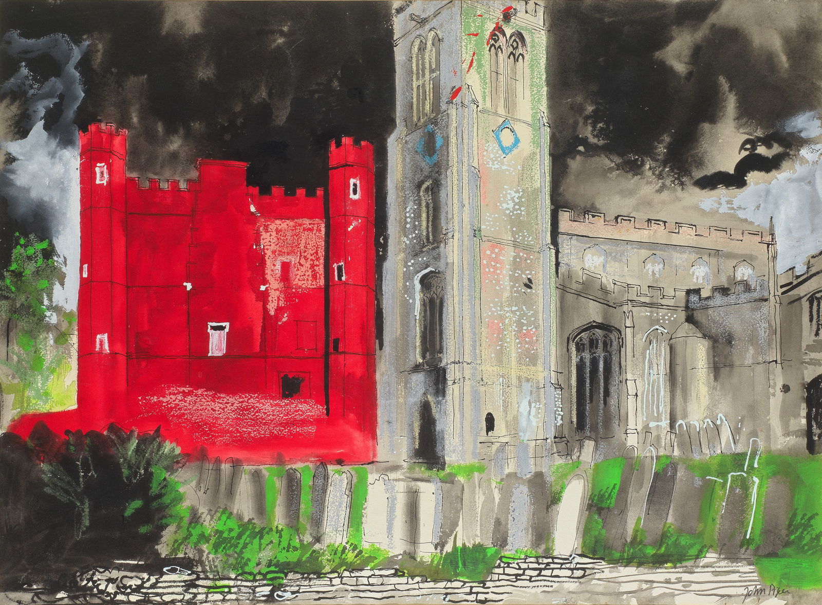 John Piper C.H. (British, 1903-1992) Buckden in a Storm 57.8 x 78.7 cm. (22 3/4 x 31 in.) (Execu...: John Piper C.H. (British, 1903-1992) Buckden in a Storm signed 'John Piper' (lower right) mixed media on paper 57.8 x 78.7 cm. (22 3/4 x 31 in.) Executed in 1981 Footnotes: Provenance With Marlbor