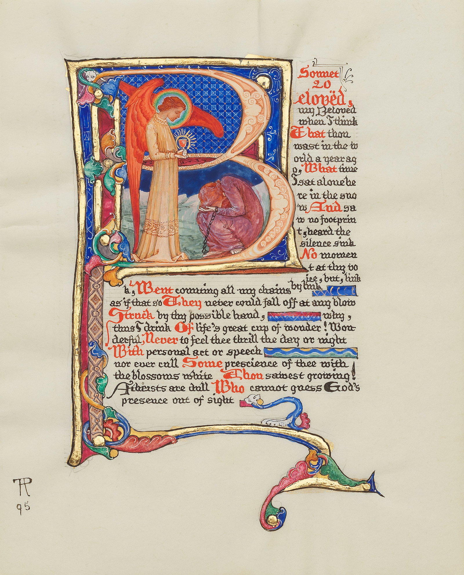 TRAQUAIR (PHOEBE ANNA) Finely preserved series of Arts and Crafts illuminations to illustrate El...: TRAQUAIR (PHOEBE ANNA) Finely preserved series of Arts and Crafts illuminations to illustrate Elizabeth Barrett Browning's 'Sonnets from the Portuguese', 25 leaves (Sonnets numbered 1-14, 16-18, 20-2