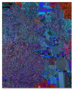 LYNNE DREXLER (1928-1999) Feather Blue 49 x 40 in (124.5 x 101.6 cm) (Painted in 1968): LYNNE DREXLER (1928-1999) Feather Blue signed, inscribed and dated 'Lynne Drexler Feather Blue 1968' (on the reverse); inscribed 'LD-OC-080' (on the overlap) oil on canvas 49 x 40 in (124.5 x 101.6 cm