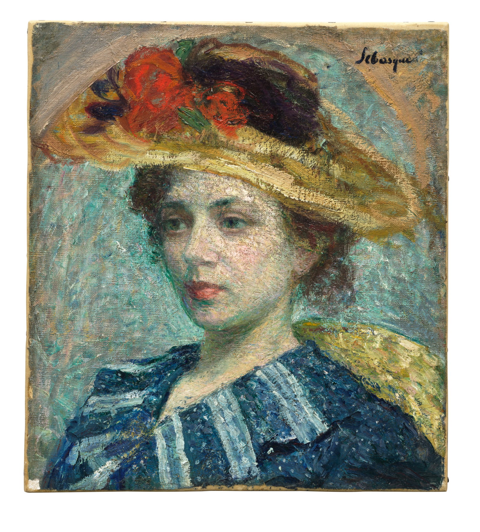 HENRI LEBASQUE (1865-1937) Femme au chapeau 16 9/16 x 14 15/16 in (42 x 38 cm) (): HENRI LEBASQUE (1865-1937) Femme au chapeau signed 'Lebasque' (upper right) oil on canvas 16 9/16 x 14 15/16 in (42 x 38 cm) Footnotes: The authenticity of this work has been confirmed by Maria de la