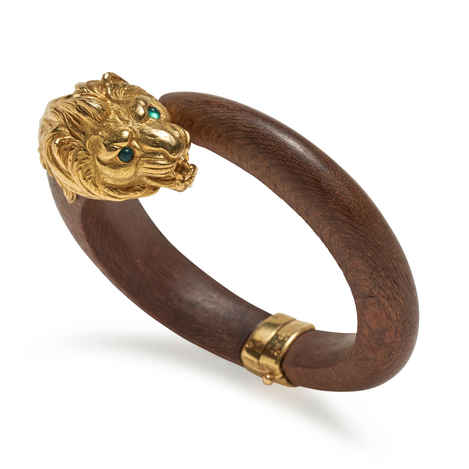 VAN CLEEF & ARPELS: AN 18K GOLD AND WOOD LION BANGLE BRACELET (1 of 5)