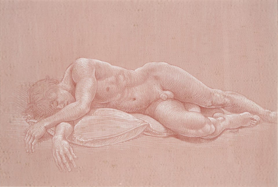 Michael Bergt (Born 1956) Todd Reclining 9 3/4' x 14 1/2' sight size, 18 1/4' x 22 3/8' frame si... (1 of 3)