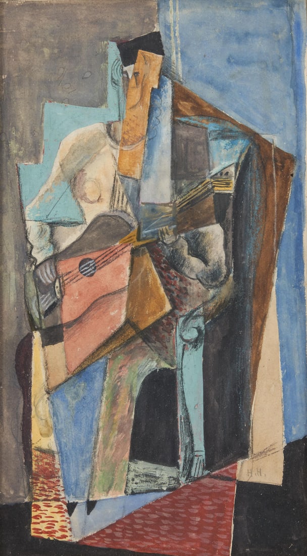 European School (20th century) Guitar Player (framed 41.4 x 28.8 x 2.0 cm (16 1/4 x 11 1/4 x 3/4... (1 of 4)