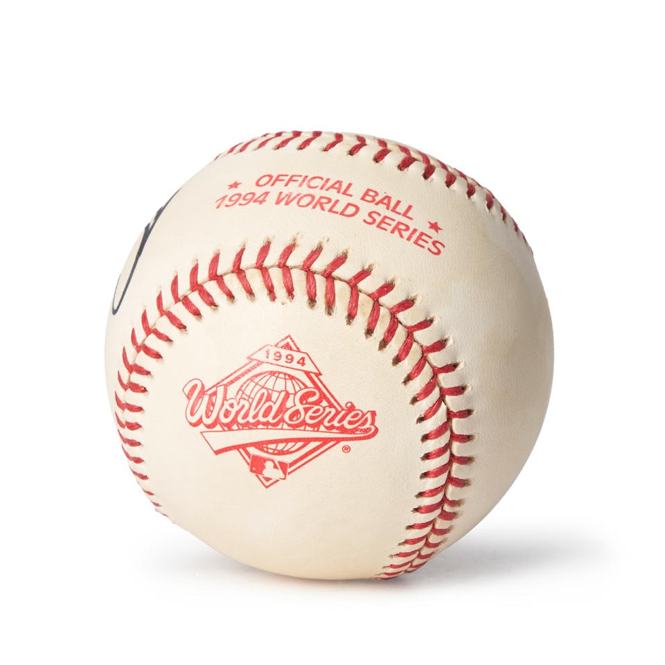 Official World Series Ball Signed by MLB Commissioner Bud Selig and Donald Fehr 1994: Official World Series Ball Signed by MLB Commissioner Bud Selig and Donald Fehr 1994 in black marker, with World Series stamped logo. For further information on this lot please visit Bonhams.com For f