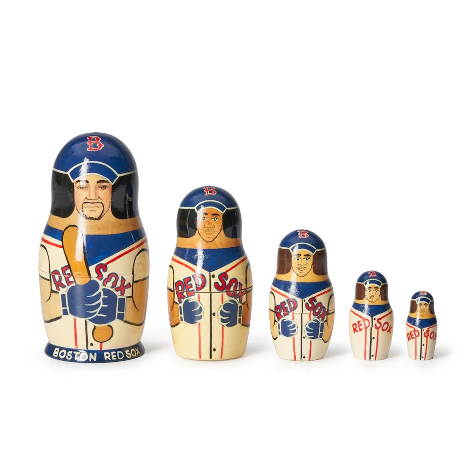 Set of Five 2003 Red Sox Nesting Dolls: Set of Five 2003 Red Sox Nesting Dolls depicting Garciaparra, Ramirez, Damon, Walker and Nixon, the largest 7.5 in tall. Footnotes: Note The idea of nesting began with the Chinese around 1000 AD but w