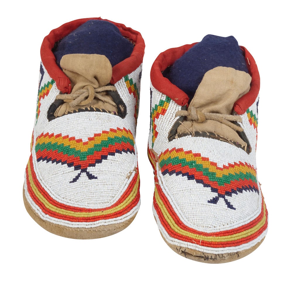 A pair of Nêhiyawak (Plains Cree) beaded moccasins (1 of 3)