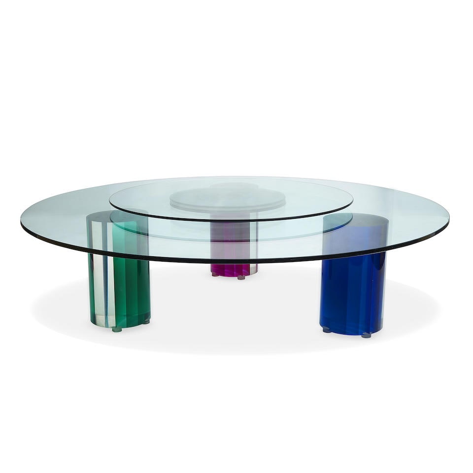 WASSER-KLAR Large Coffee Tablewith Lazy Susan, laminated acrylic and glass, apparently unsignedh... (1 of 3)