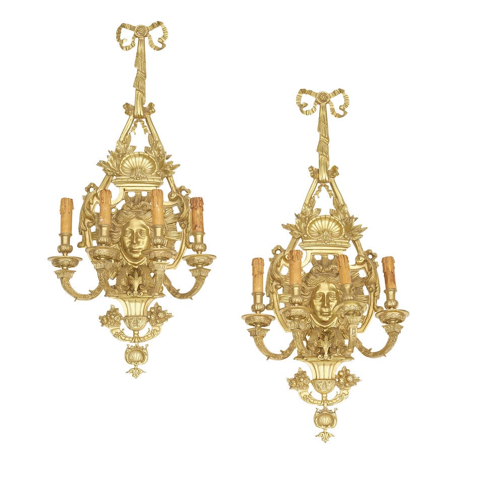 A PAIR OF LOUIS XVI STYLE GILT BRONZE FOUR-LIGHT SCONCES (1 of 1)