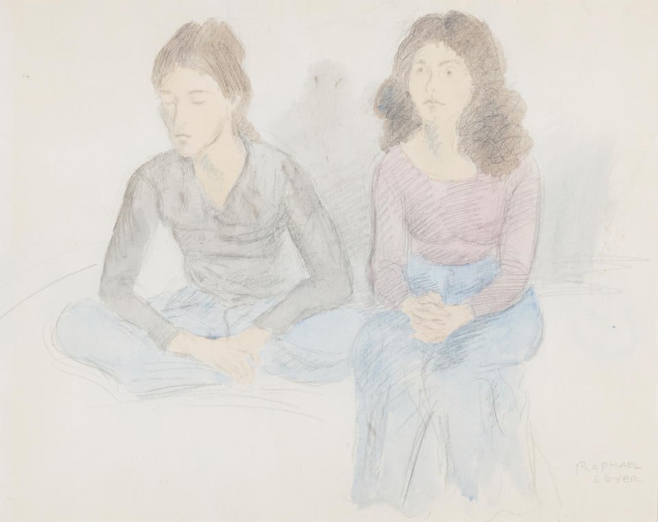 Raphael Soyer (American, 1899-1987) A nude woman leaning over the sink; Two seated women (two wo...: Raphael Soyer (American, 1899-1987) A nude woman leaning over the sink; Two seated women (two works) each signed 'RAPHAEL SOYER' (lower right) both graphite and watercolor on paper 14 1/2 x 11in (36.5