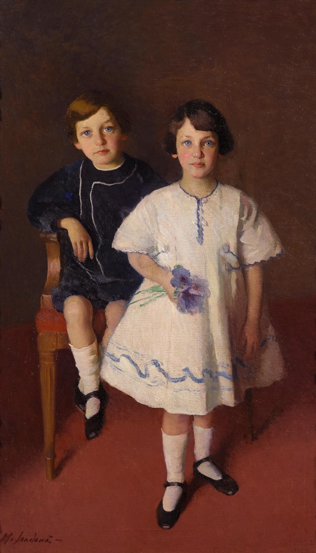 Matteo Sandona (American, 1881-1964) Two children 54 x 34in overall: 58 1/2 x 38 1/2in (1 of 1)