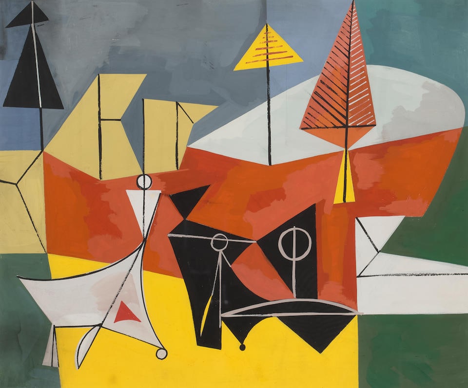 Leonard Edmondson (1916-2002) Untitled sight 16 3/4 x 20 in. framed 27 x 30 1/4 in.: Leonard Edmondson (1916-2002) Untitled faintly signed 'Edmonson' (lower left) gouache on board sight 16 3/4 x 20 in. framed 27 x 30 1/4 in. Footnotes: Provenance Collection of a Private Individual. Ar