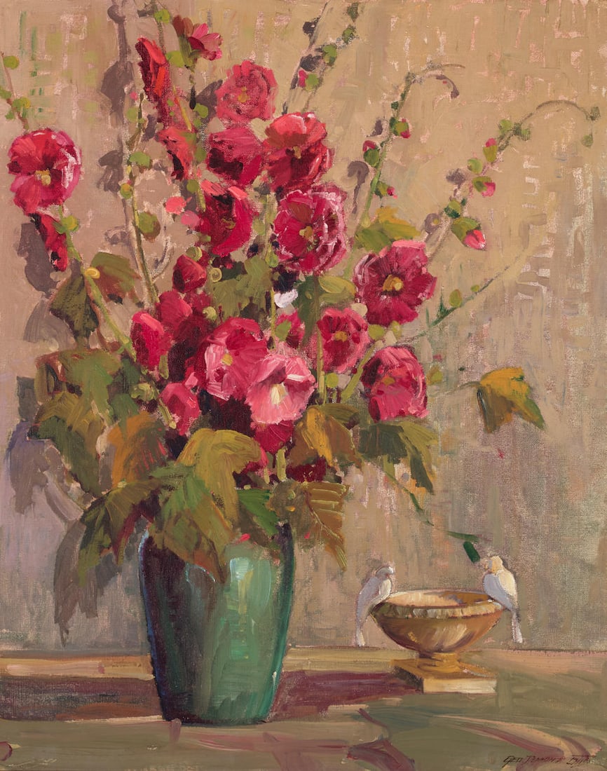 George Demont Otis (1879-1962) Green Vase with Flowers 30 x 24 in. framed 37 3/4 x 31 3/4 in. (1 of 2)