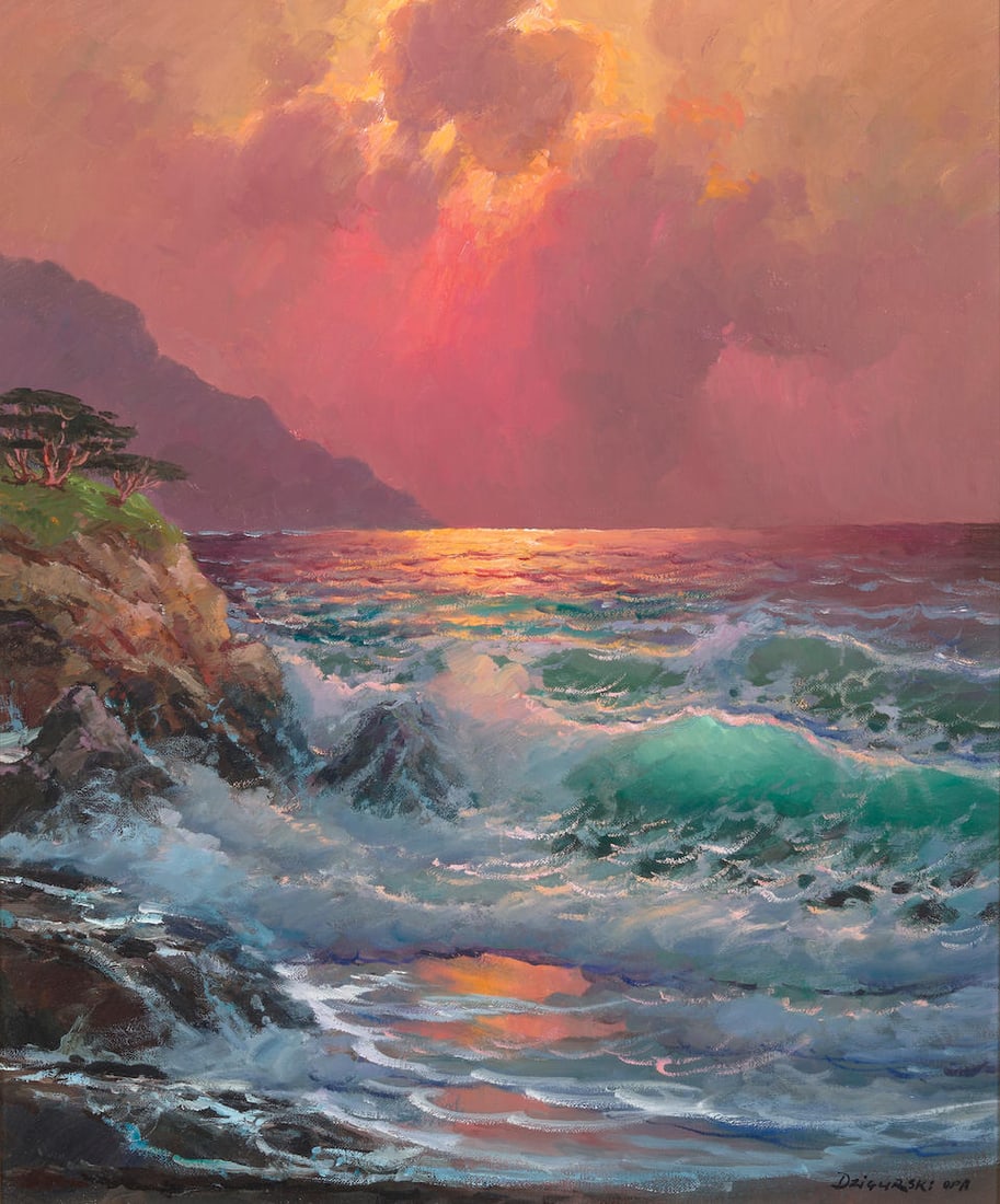 Alexander Dzigurski (1911-1995) Seascape 24 x 20 in. framed 34 3/4 x 30 3/4 in.: Alexander Dzigurski (1911-1995) Seascape signed 'Dzigurski OPA' (lower right) and stamped with the artists copyright (on the reverse) oil on canvas 24 x 20 in. framed 34 3/4 x 30 3/4 in. Footnotes: P