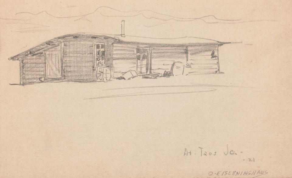 Oscar Edmund Berninghaus (1874-1952) At Taos Junction sight 4 1/2 x 7 1/2 in. framed 9 x 12 in. (1 of 2)