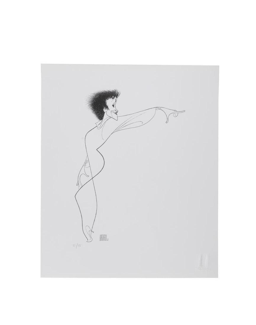 A Chita Rivera in the Rink Lithograph by Al Hirschfeld: A Chita Rivera in the Rink Lithograph by Al Hirschfeld Lithograph on paper, 380 x 455 mm, signed and numbered 11/15, authentic embossing on lower right corner, with certificate of authenticity from th