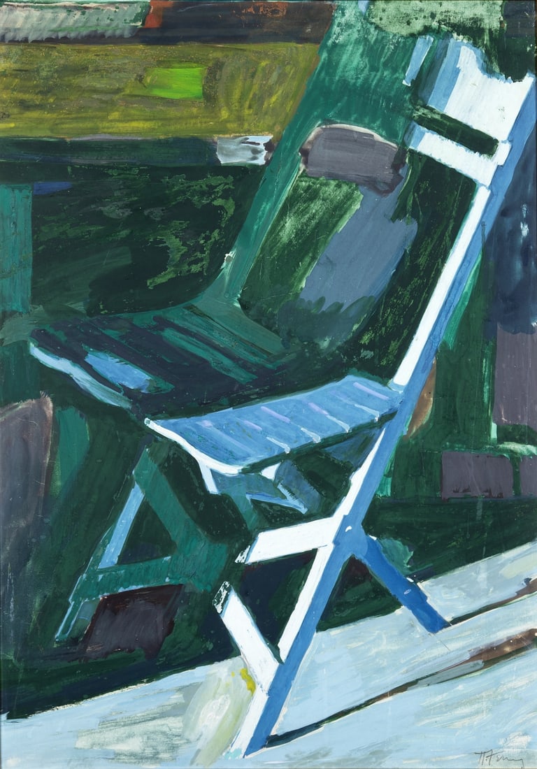PANAYIOTIS TETSIS (1925-2016) La chaise: PANAYIOTIS TETSIS (1925-2016) La chaise signé en grec en bas à droite tempera sur carton 80 x 56 cm. (31 1/8 x 22 1/16in.) signed in Greek lower right tempera on paper Footnotes: Prove