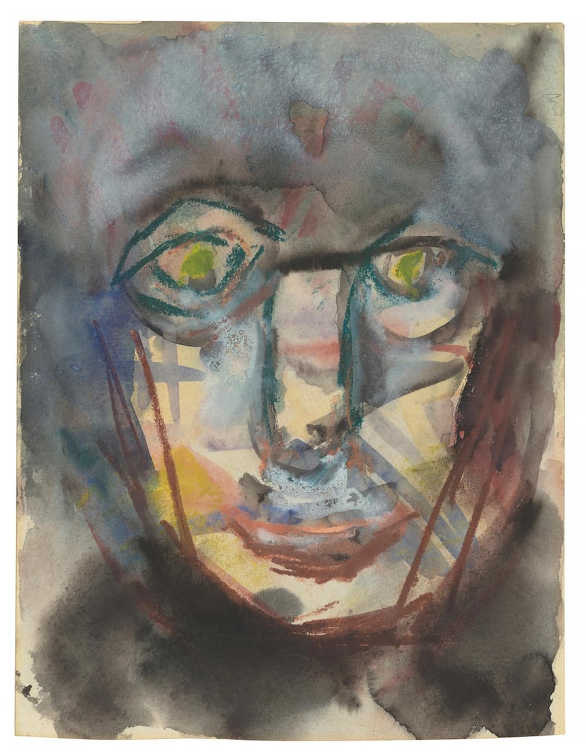 EARLY HENRY MILLER SELF-PORTRAIT. MILLER, HENRY. (1891-1980). Watercolor on paper, Self-Portrait... (1 of 2)