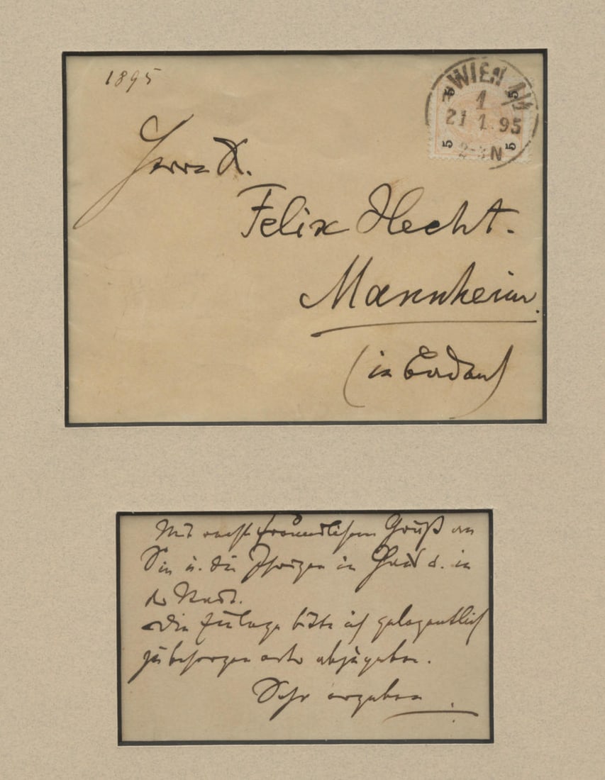 BRAHMS, JOHANNES. 1833-1897. Autograph Note, unsigned, to Felix Hecht, on verso of a calling car... (1 of 3)