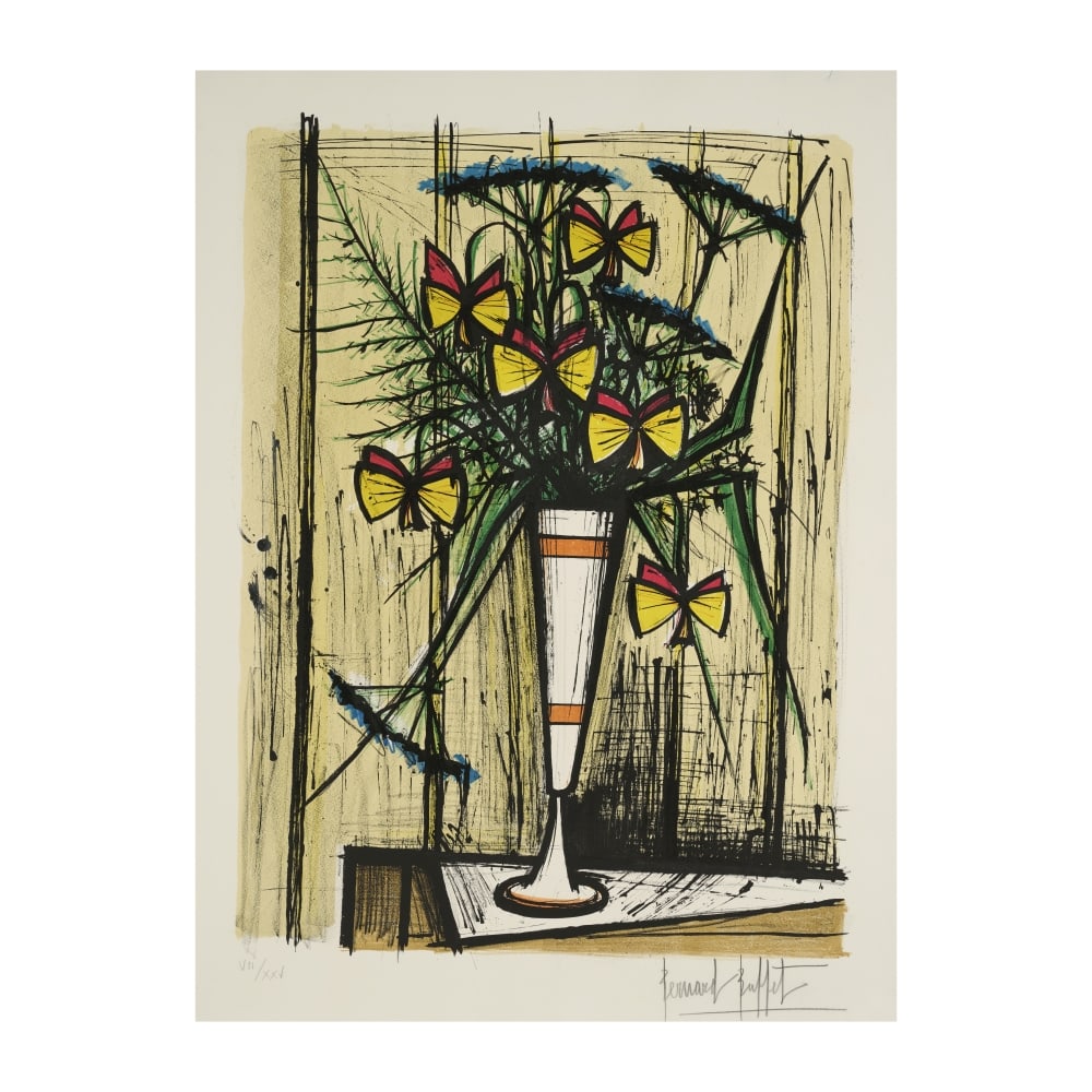 BERNARD BUFFET (1928-1999) Les fleurs papillon, 1970 (Sorlier, 197)Lithographie en couleurs sur ...: BERNARD BUFFET (1928-1999) Les fleurs papillon, 1970 (Sorlier, 197) Lithographie en couleurs sur vélin d'Arches Epreuve d'Artiste signée et numérotée VII/XXV Mourlot, imprimeur, Pa
