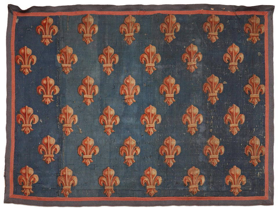 French Aubusson Tapestry With Fleur De Lis Design France 3 Ft. 7 In. X