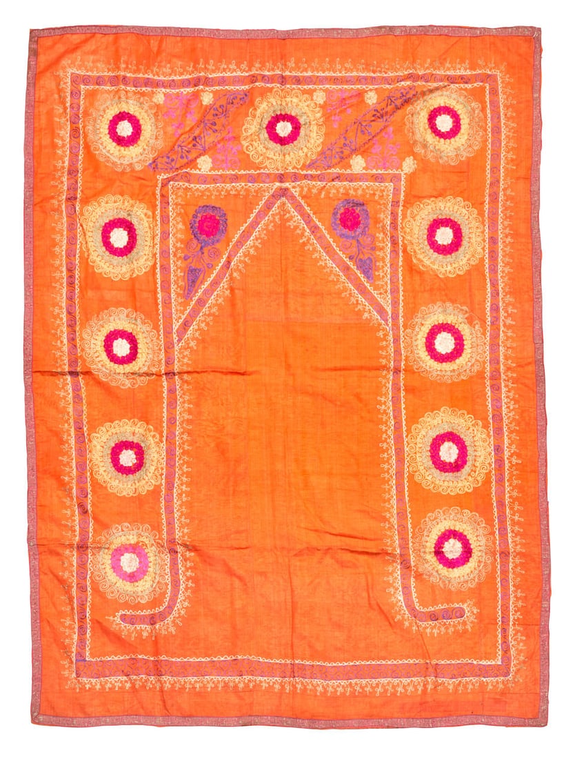 Central Asian Prayer Suzani 4 ft. x 5 ft. 4 in.: Central Asian Prayer Suzani c. 20th century 4 ft. x 5 ft. 4 in. For further information on this lot please visit Bonhams.com For further information about this lot please