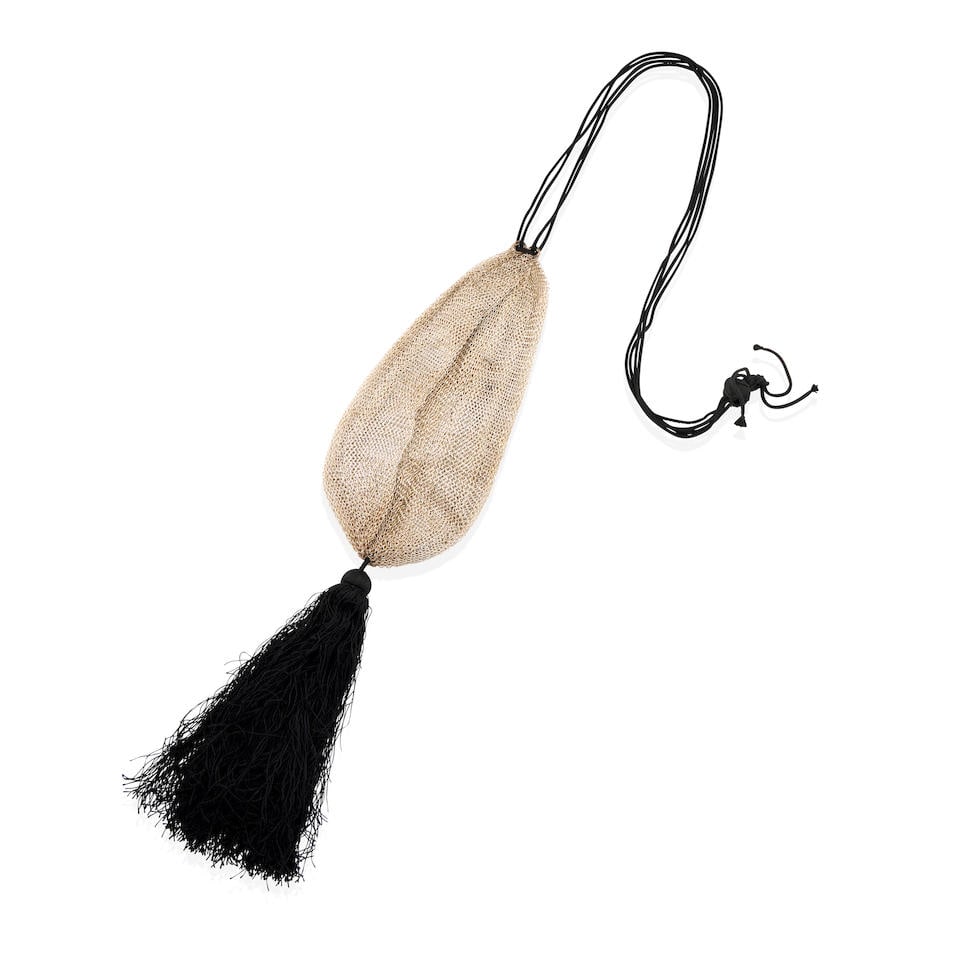 ELSA PERETTI FOR TIFFANY & CO.: SILVER MESH HANDBAG: ELSA PERETTI FOR TIFFANY & CO.: SILVER MESH HANDBAG • 925 sterling silver and twine • Signed 'Peretti' and 'Tiffany & Co.' • Measures 27 x 5 in. including twine handle and tassel 