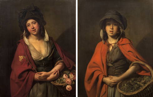 Johann Joseph Zoffany (Frankfurt-am-Main 1733-1810 Strand-on-the-Green) The Flower Girl; and The...: Johann Joseph Zoffany (Frankfurt-am-Main 1733-1810 Strand-on-the-Green) The Flower Girl; and The Watercress Girl a pair, oil on canvas 91.2 x 70.8cm (35 7/8 x 27 7/8in). and 89 x 71.1cm (35 1/16 x 28i