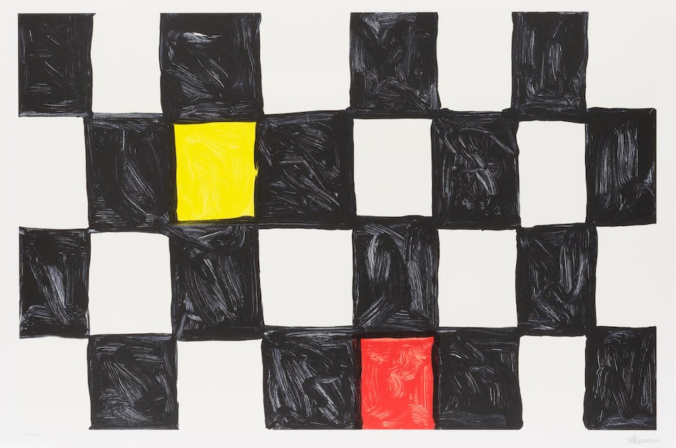 Mary Heilmann (born 1940); African;: Mary Heilmann (born 1940) African, 2000 Lithograph in colors on wove paper, signed in pencil, dated and numbered 52/350, published by the Public Art Fund, New York, with full margins, framed. 22 1/2 x