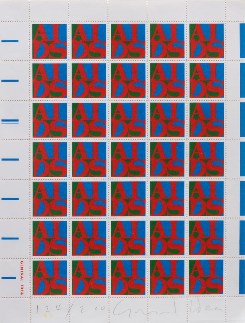 General Idea (1969-1994); Untitled (AIDS Stamps);: General Idea (1969-1994) Untitled (AIDS Stamps), 1988 Offset lithograph in colors on perforated paper, signed in pencil and numbered 124/200, published by Parkett Editions, Zurich and New York, printe