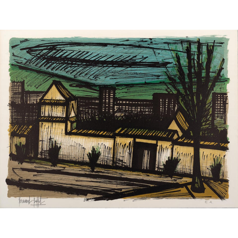 Bernard Buffet (1928-1999); Vue de l'Hotel, Kyoto, from Le Voyage au Japon;: Bernard Buffet (1928-1999) Vue de l'Hotel, Kyoto, from Le Voyage au Japon (Sorlier 372), 1981 Lithograph in colors on Arches paper, signed in pencil and annotated 'E.A' (an épreuve d'artiste asid