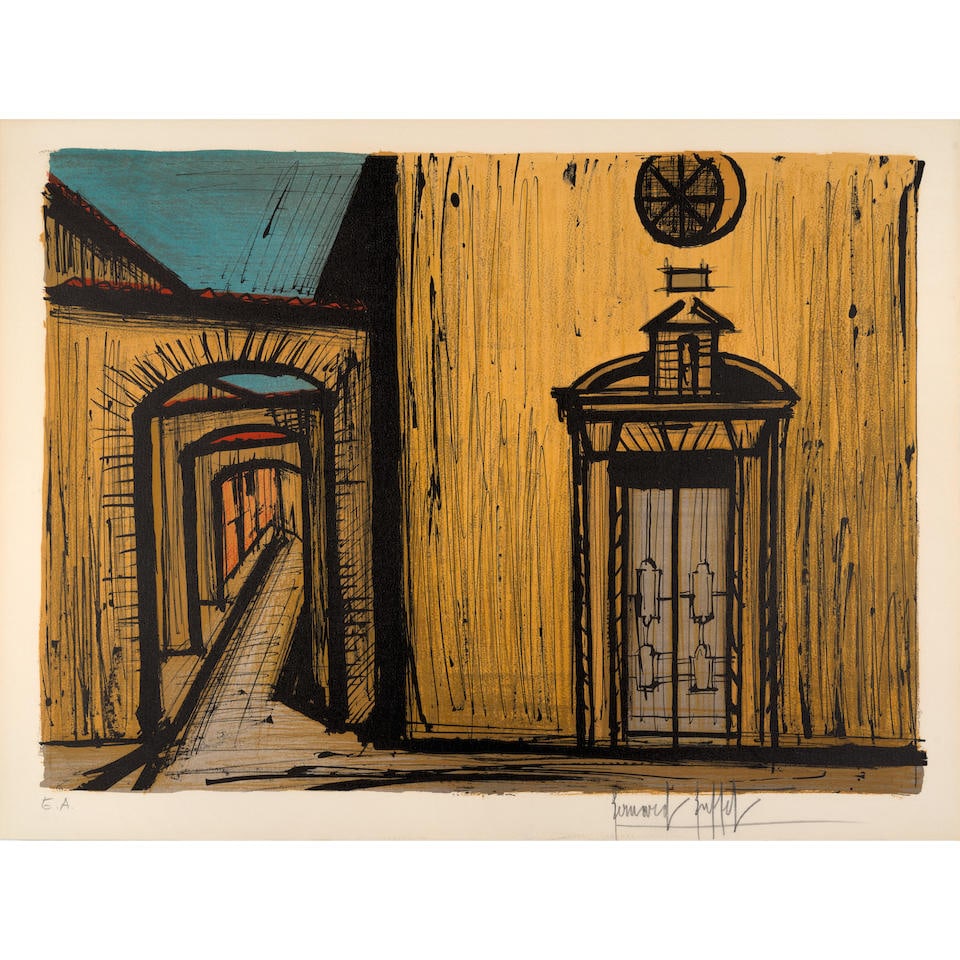 Bernard Buffet (1928-1999); La Rue et L'Eglise de la Misericorde, from Saint-Tropez;: Bernard Buffet (1928-1999) La Rue et L'Eglise de la Misericorde, from Saint-Tropez (Sorlier 277), 1979 Lithograph in colors on Arches paper, signed in pencil and annotated 'E.A.' (an épreuve d'a