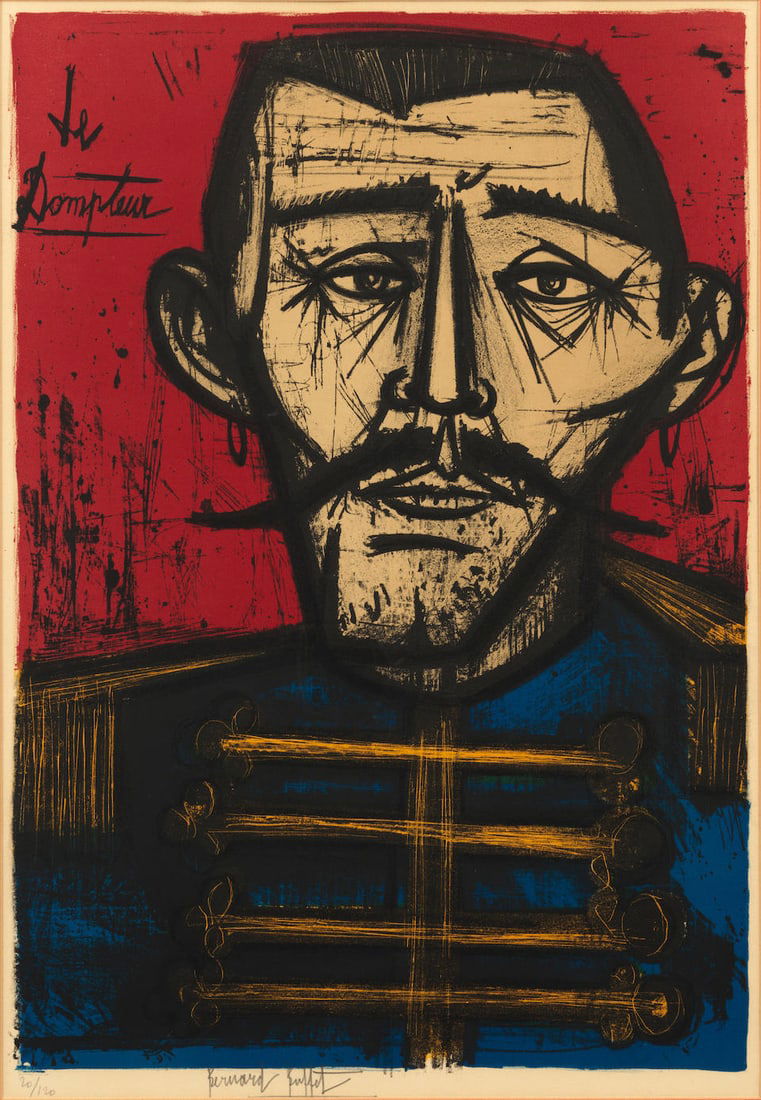 Bernard Buffet (1928-1999); Le Dompteur, from Mon Cirque;: Bernard Buffet (1928-1999) Le Dompteur, from Mon Cirque (Sorlier 161), 1968 Lithograph in colors on Arches paper, signed in pencil and numbered 20/120, published by Editions Mourlot, Paris, with full
