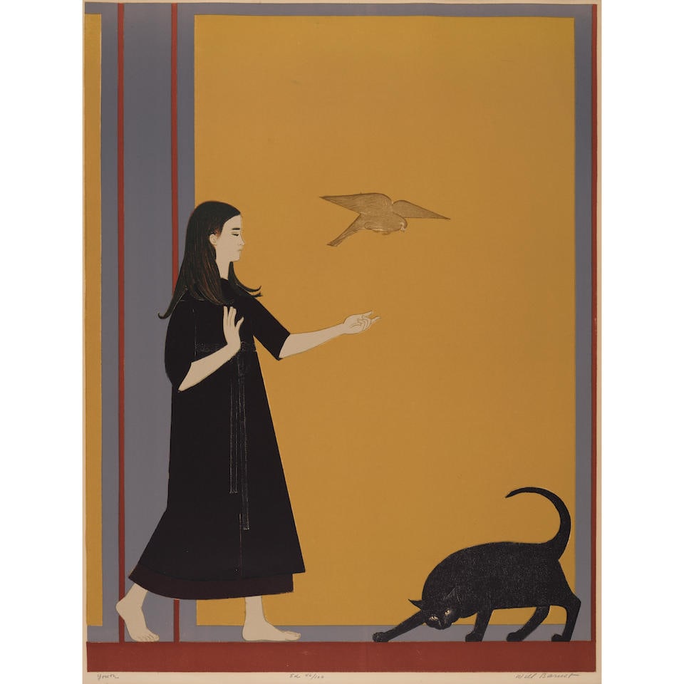 Will Barnet (1911-2012); Youth;: Will Barnet (1911-2012) Youth, 1970 Lithograph in colors on wove paper, signed in pencil, titled and numbered 'Ed 46/100', with full margins. 25 3/4 x 19 1/2in (65.4 x 49.5cm) sheet 29 1/4 x 21 1/4in