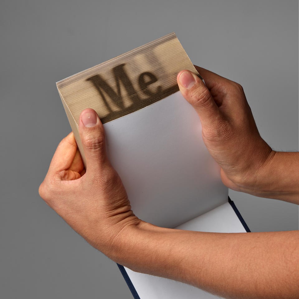 Ed Ruscha (born 1937); Me and The;: Ed Ruscha (born 1937) Me and The, 2002 Sculptural book with double fore-edge printing and gold gilt edges, signed in pencil on the colophon, dated and numbered 222/230 (there were also 10 artist's pro