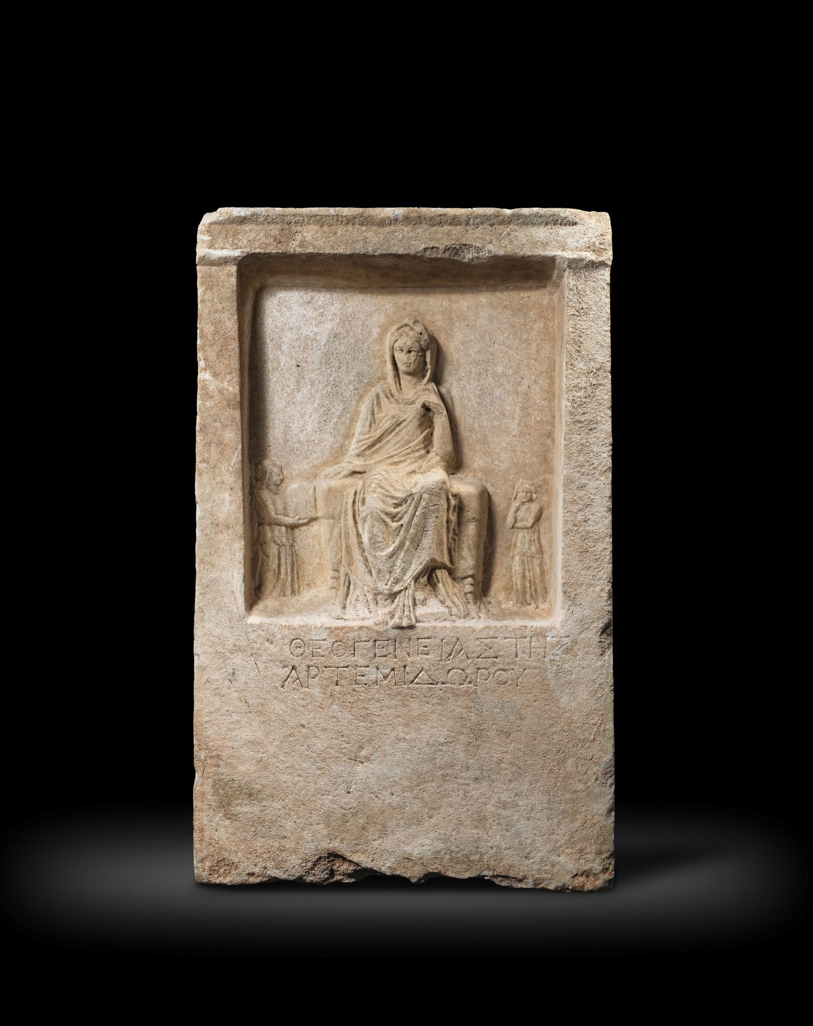 A Hellenistic marble funerary stele for Theogeneia, daughter of Artemidoros (1 of 1)