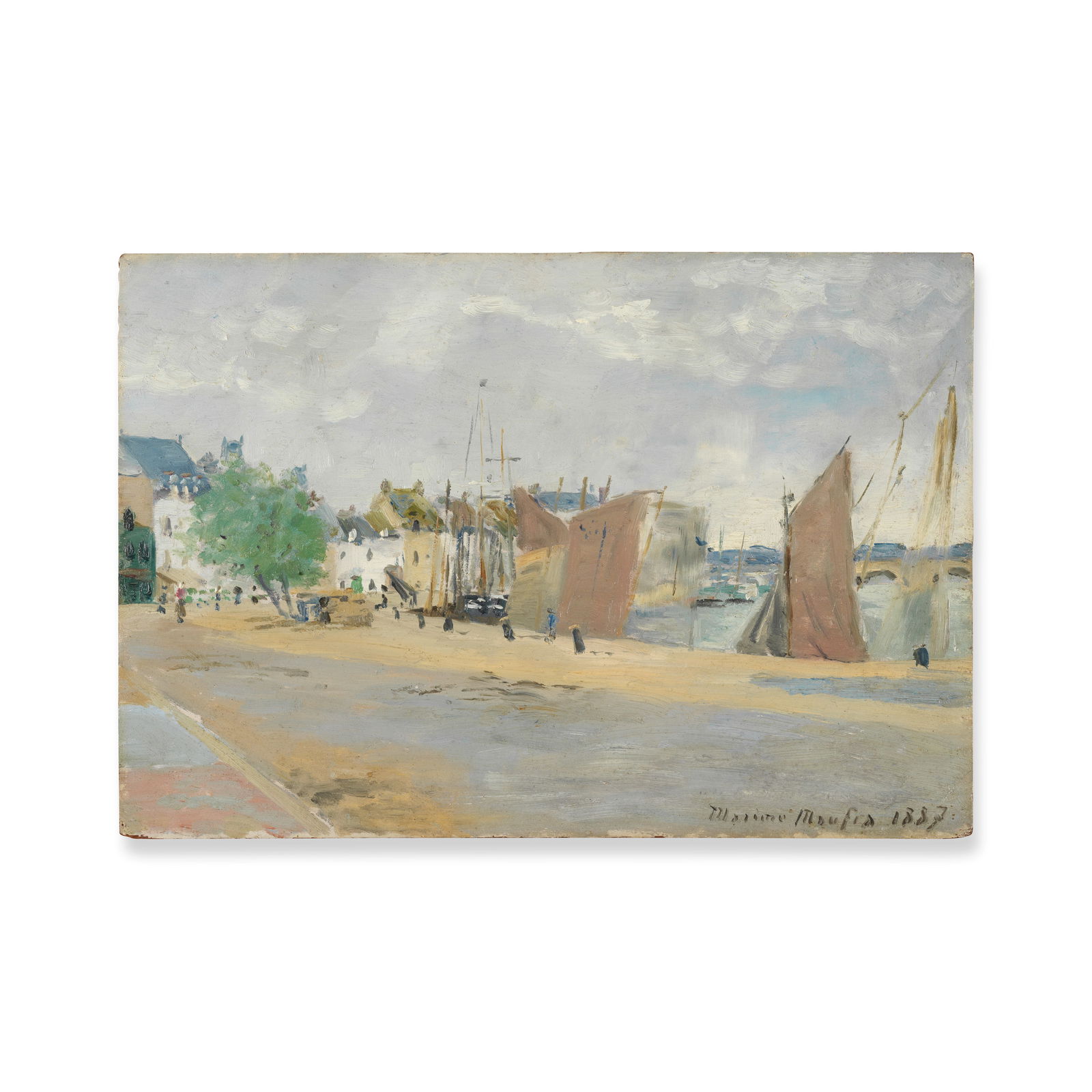 MAXIME MAUFRA (1861-1918) Le port du Pouliguen: MAXIME MAUFRA (1861-1918) Le port du Pouliguen signé et daté 'Maxime Maufra 1887' (en bas à droite) huile sur panneau Peint en 1887 signed and dated 'Maxime Maufra 1887' (lower right) o