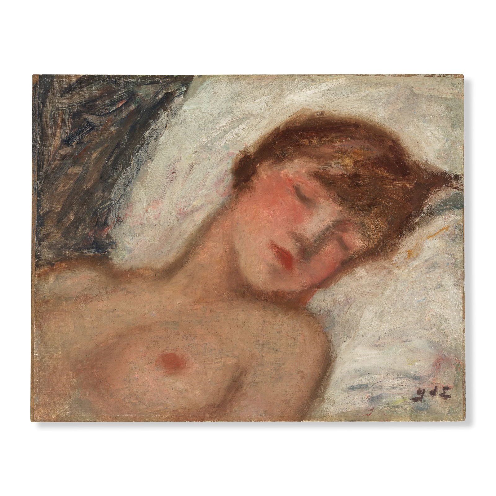 GEORGES D'ESPAGNAT (1870-1950) Le sommeil: GEORGES D'ESPAGNAT (1870-1950) Le sommeil signé avec les initiales de l'artiste 'G d E' (en bas à droite) huile sur toile marouflée sur panneau signed with the artist's initials 'G d E'