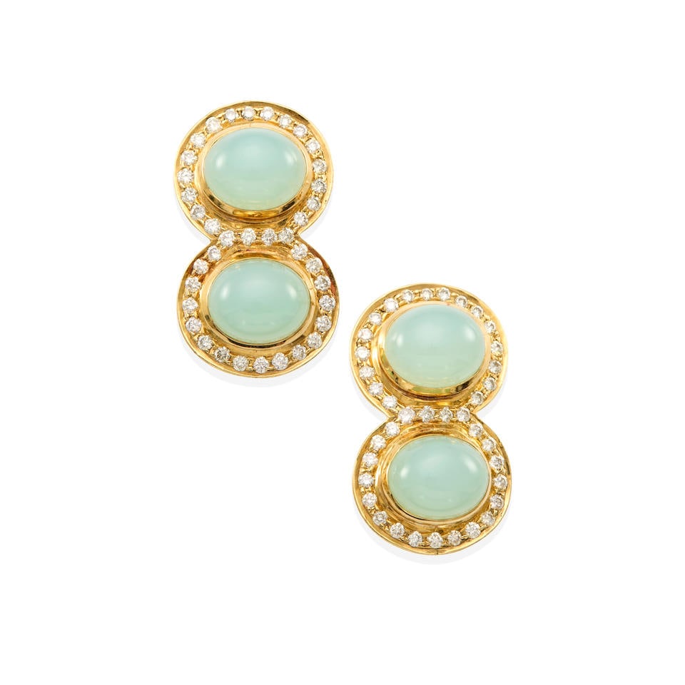 18K GOLD, CHALCEDONY, AND DIAMOND EARRINGS (1 of 3)