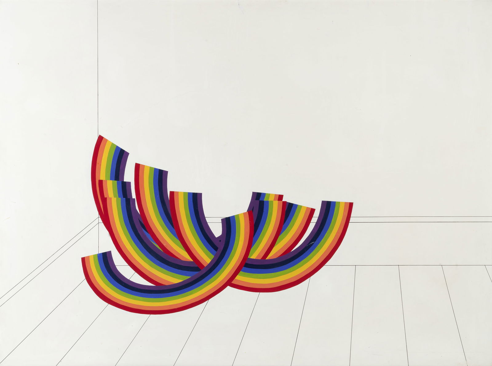 Patrick Hughes (British, born 1939) Rainbows in a Room: Patrick Hughes (British, born 1939) Rainbows in a Room signed, dated and dedicated 'for Molly/from Patrick with love/January 84' (on board verso) acrylic on board 84 x 117cm (33 1/16 x 46 1/16in). F