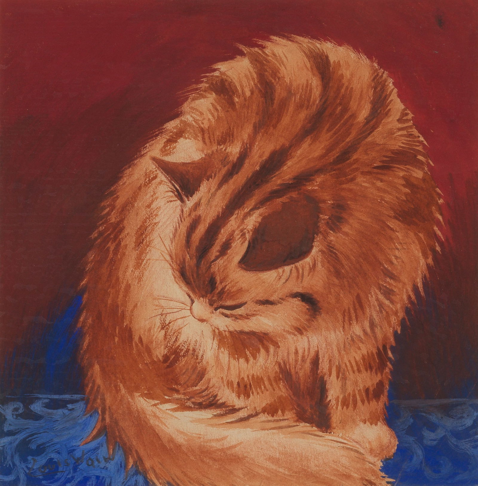 Louis William Wain (British, 1860-1939) Tabby Cat Washing (with a further pencil drawing of a ca... (1 of 1)